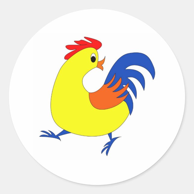 Happy Rooster Classic Round Sticker (Front)