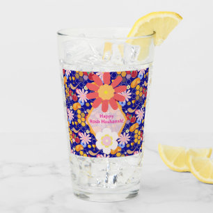 Happy Rosh Hashanah Jewish New Year Floral Pattern Glass