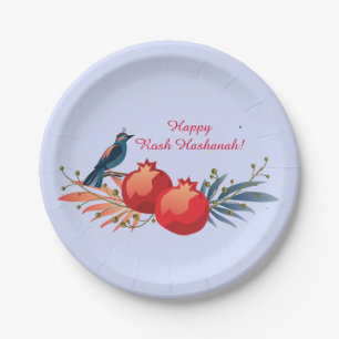 Happy Rosh Hashanah Jewish New Year Floral Pattern Paper Plate