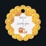 Happy Rosh Hashanah Jewish New Year Honey & Apple Favour Tags<br><div class="desc">Happy Rosh Hashanah Jewish New Year Holiday symbols greeting, Thank You - card. Torah, Honey and apple, shofar, pomegranate, star of David, gold honeycomb background, Rosh hashana, traditional fruits, autumn, sukkot. Judaica. Hand Drawn Watercolor.Crafts & Party Supplies > Party Supplies > Favours & Packaging > Favour Tags, seasonal. Include -...</div>