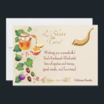 Happy Rosh Hashanah Jewish New Year Honey & Apple  Invitation<br><div class="desc">Happy Rosh Hashanah. Hebrew Text "shana tova ve metuka" - for a good, sweet year. Jewish New Year Holiday symbols greeting, Greeting - card / Invitation. Torah, Honey and apple, shofar, pomegranate, star of David and flowers background, Happy Rosh Hashana, traditional fruits, autumn, Sukkot. Judaica. L'Shanah Tovah! Hand Drawn Watercolor....</div>