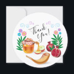 Happy Rosh Hashanah Jewish New Year Honey & Apple Thank You Card<br><div class="desc">Happy Rosh Hashanah Jewish New Year Holiday symbols greeting,  Thank You - card. Torah,  Honey and apple,  shofar,  pomegranate,  star of David on wood background,  Rosh hashana,  traditional fruits,  autumn,  sukkot. Judaica. Hand Drawn Watercolor. Invitations & Stationery > Greeting Cards,  Thank You,  seasonal. Include - Custom Text Template</div>
