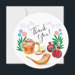 Happy Rosh Hashanah Jewish New Year Honey & Apple Thank You Card<br><div class="desc">Happy Rosh Hashanah Jewish New Year Holiday symbols greeting,  Thank You - card. Torah,  Honey and apple,  shofar,  pomegranate,  star of David on wood background,  Rosh hashana,  traditional fruits,  autumn,  sukkot. Judaica. Hand Drawn Watercolor. Invitations & Stationery > Greeting Cards,  Thank You,  seasonal. Include - Custom Text Template</div>