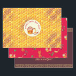 Happy Rosh Hashanah Jewish New Year Honey & Apple Wrapping Paper Sheet<br><div class="desc">Happy Rosh Hashanah Jewish New Year Holiday symbols greeting, Thank You - card. Torah, Honey and apple, shofar, pomegranate, star of David, gold honeycomb background, Rosh hashana, traditional fruits, autumn, sukkot. Judaica. Hand Drawn Watercolor. Crafts & Party Supplies > Gift Wrapping Supplies > Wrapping Paper, seasonal. Include - Custom Text...</div>
