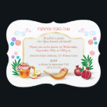 Happy Rosh Hashanah Jewish New Year Invitation<br><div class="desc">Happy Rosh Hashanah Hebrew Text "Shana Tova" Jewish New Year Holiday symbols greeting card. Torah, Honey and apple, shofar, pomegranate, star of David, Rosh hashana traditional fruits autumn, sukkot. Judaica. Vintage. Invitations & Stationery > Invitations & Announcements, seasonal Card Design with custom text template. Design for two sides. Personalize them...</div>