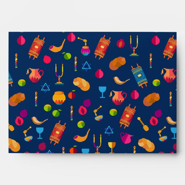 Happy Rosh Hashanah Jewish New Year Navy Pattern Envelope (Front)