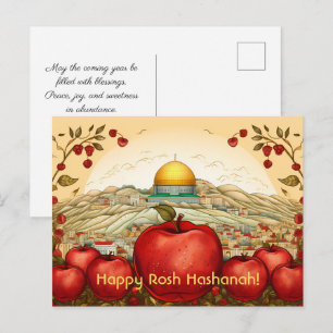 Happy Rosh Hashanah with apples & Dome of Rock Postcard