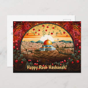 Happy Rosh Hashanah with Dome of Rock & apples Postcard