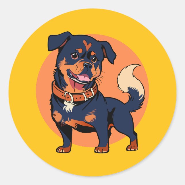 Happy Rottweiler Cartoon Classic Round Sticker (Front)
