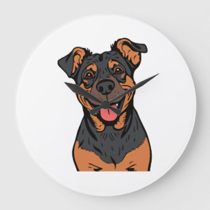 Happy Rottweiler Cartoon � Cute and Friendly Dog Large Clock