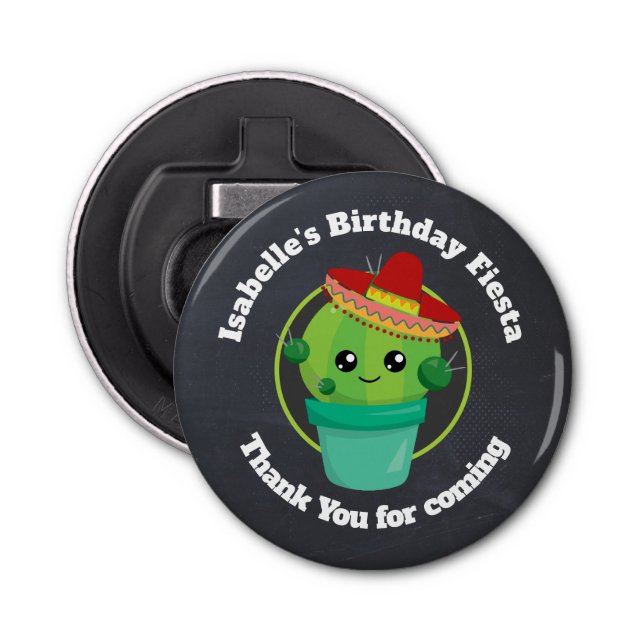 Happy Round Cactus Wearing a Red Sombrero Bottle Opener (Front)