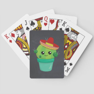 Happy Round Cactus Wearing a Red Sombrero Playing Cards