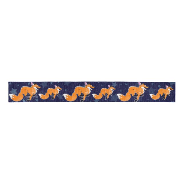 Happy Running Fox Ribbon Grosgrain Ribbon (Front)