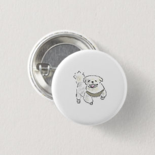 Happy Running White Puppy Personalized Gift 1 Inch Round Button