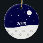 Happy Rural Winter: Ceramic Ornament<br><div class="desc">It's a beautiful winter night out in the country. Some animals are out and about. You can see animal tracks in the snow. The moon is shining brightly. Snow is falling. Life is lovely. Customizable. Original work; (c) Sharon Lee Hudson. All rights reserved.</div>