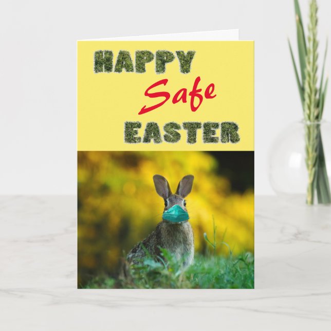 Happy & Safe Easter | Cute Funny Rabbit with Mask Holiday Card (Front)