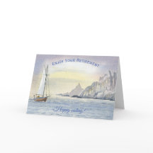 Happy Sailing Retirement Boat Sea Watercolor Card