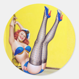 Happy Sailor Pin Up Classic Round Sticker