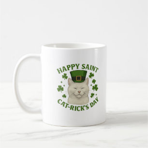 Happy Saint Cat-ricks Day White Cat Coffee Mug