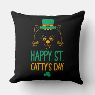 Happy Saint Catty’s Day - Cute Cat Leprechaun Throw Pillow