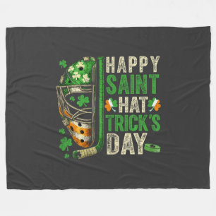 Happy Saint Hat Trick Ice Hockey Player Fleece Blanket