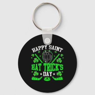Happy Saint Hat Trick's Day Ice Hockey St. Patrick Keychain