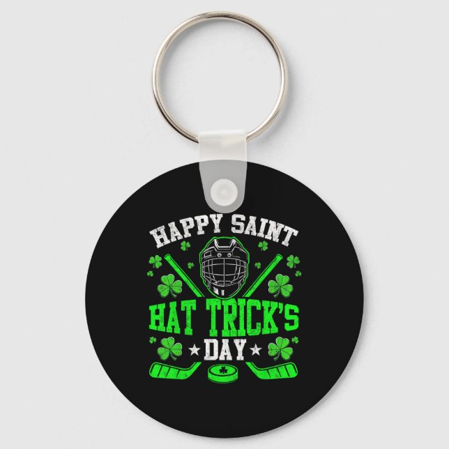 Happy Saint Hat Trick's Day Ice Hockey St. Patrick Keychain (Front)
