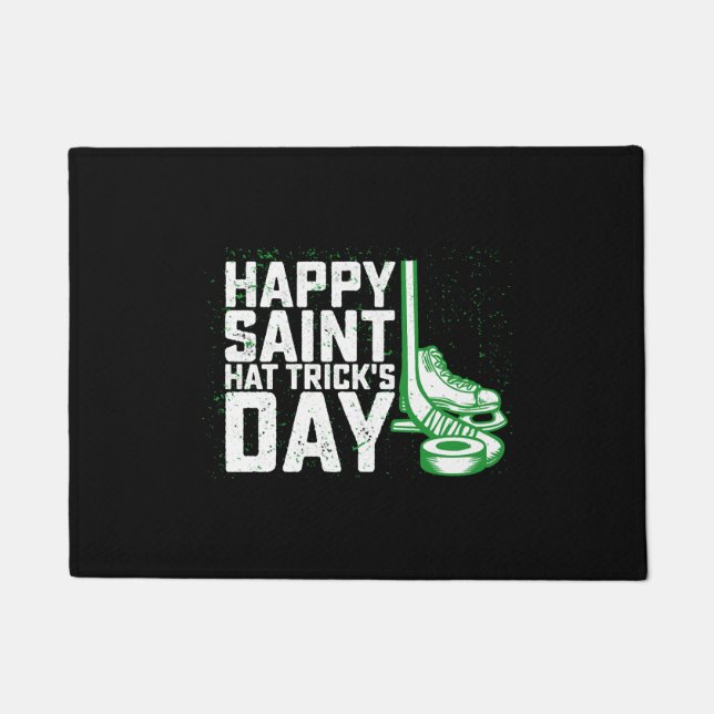 Happy Saint Hat Trick's Day Ice Hockey St Patricks Doormat (Front)