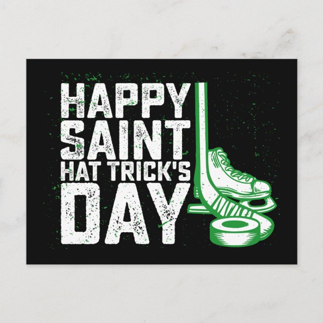 Happy Saint Hat Trick's Day Ice Hockey St Patricks Postcard (Front)