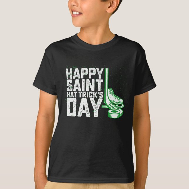 Happy Saint Hat Trick's Day Ice Hockey St Patricks T-Shirt (Front)