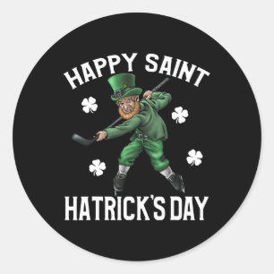 Happy Saint Hatricks Day St Patrick's Day Hockey L Classic Round Sticker
