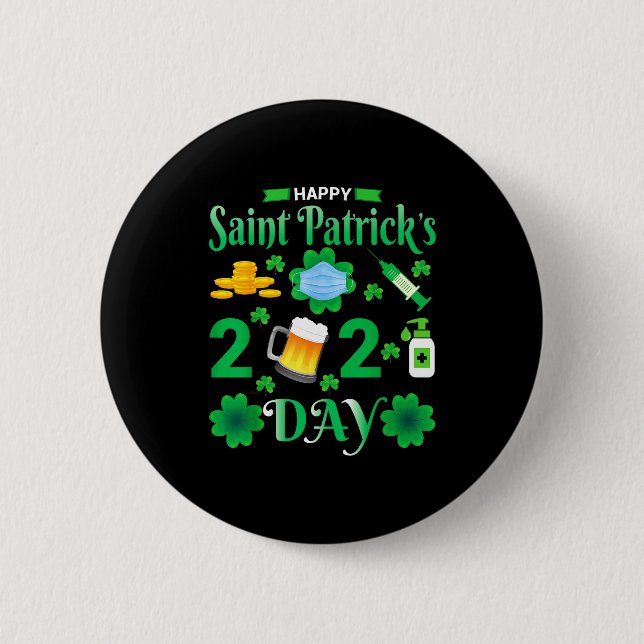 Happy Saint Patrick's Day 2024 Irish Shamrock Face 2 Inch Round Button (Front)