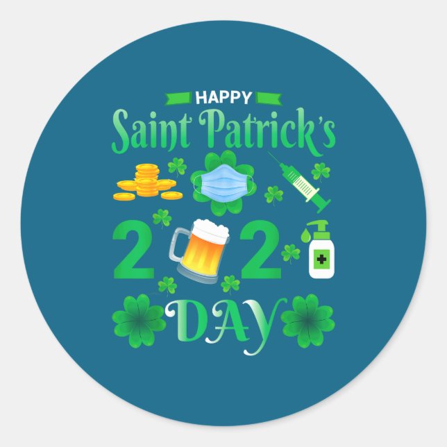Happy Saint Patrick's Day 2024 Irish Shamrock Face Classic Round Sticker (Front)
