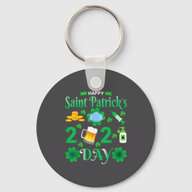 Happy Saint Patrick's Day 2024 Irish Shamrock Face Keychain (Front)