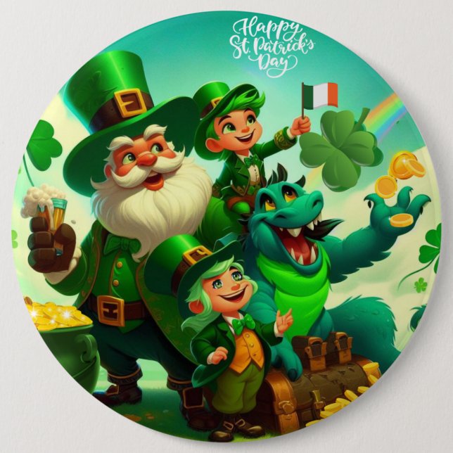 Happy Saint Patrick's Day colourful 6 Inch Round Button (Front)