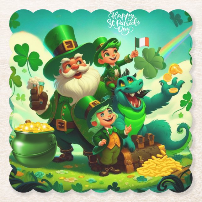 Happy Saint Patrick's Day colourful Paper Coaster (Front)