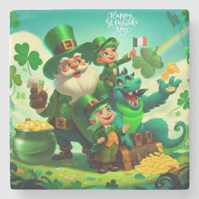 Happy Saint Patrick's Day colourful Stone Coaster (Front)