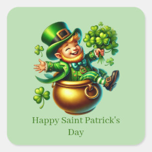 Happy Saint Patrick's Day customizable leprechaun  Square Sticker