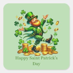 Happy Saint Patrick's Day customizable leprechaun Square Sticker