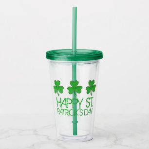 Happy Saint Patrick's Day Green Shamrock Clovers Acrylic Tumbler