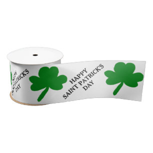 Happy Saint Patrick's Day Green Shamrocks Satin Ribbon
