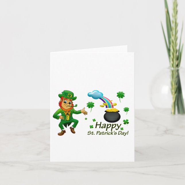 Happy Saint Patrick's Day Leprechaun Rainbow  Card (Front)