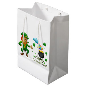 Happy Saint Patrick's Day Leprechaun Rainbow  Medium Gift Bag