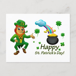 Happy Saint Patrick's Day Leprechaun Rainbow Postcard
