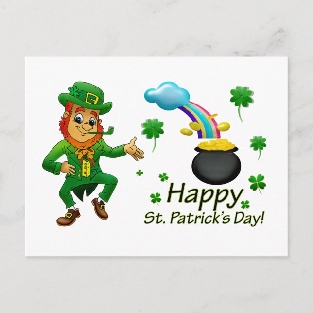 Happy Saint Patrick's Day Leprechaun Rainbow  Postcard (Front)