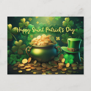 Happy Saint Patrick's Day Pot of Gold Coins Postcard