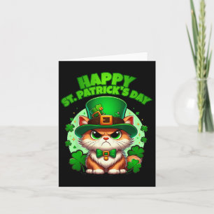 Happy Saint Patricks Day Shamrock Cat With Hat Card