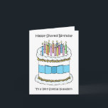Happy Same Day Shared Joint Birthday Grandson Card<br><div class="desc">A simple illustration of a white birthday cake covered with lit candles and with a blue bow tied around it. The image is accompanied by the words 'Happy Shared birthday to a very special Grandson'.</div>