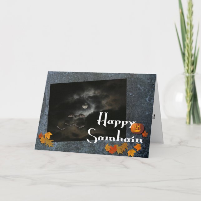 Happy Samhain-Full Moon/Fall Leaves Card (Front)