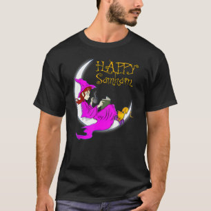 Happy Samhain Purple Witch Books Coffee Cats Moon T-Shirt
